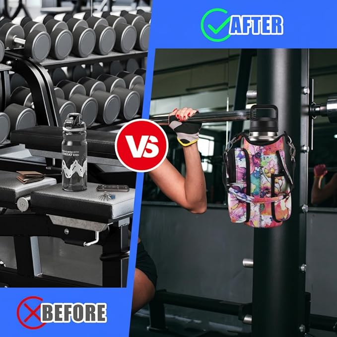 icolor Magnetic Gym Bag Water Bottle Carrier Holder with Phone Pockets & Shoulder Strap,Gym Magnetic Bag 5 Built-in Magnets Gym Accessories Organizer Sling Bottle Bag Pouch Sleeve