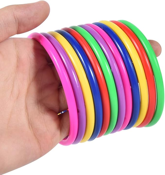 OBTANIM 12 Pcs Plastic 3 Inch Ring Toss Game for Kids and Outdoor Toss Rings for Speed and Agility Practice Game, Random Colors
