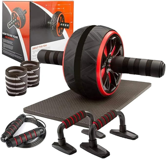 "6-in-1box Ab Roller Wheel Kit with Push Up Bars, Hand Grip Strengthener, Jump Rope & Knee Pad for Home Gym Fitness and Core Workout"