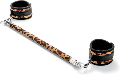 Fixed Wooden Leopard Spreader Bar with 2pcs PU Furry Leopard Detachable Adjustable Straps,Sports Aid Training Fitness Gear Pilates Aid Kit,Home Indoor Sports Yoga Set