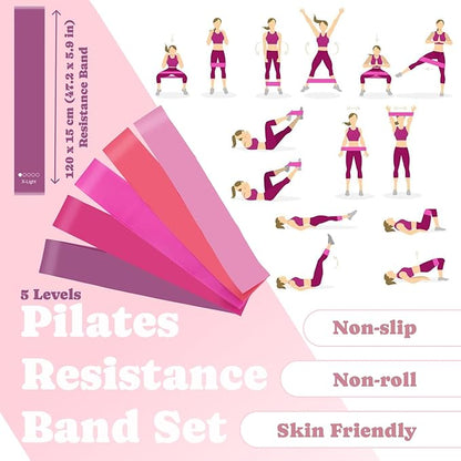 Pilates Board Workout Set for Home Gym, Foldable Pilates Reformer Board with Resistance Bands, Pilates Ring & Ball, Core Glutes Full Body Training Equipment