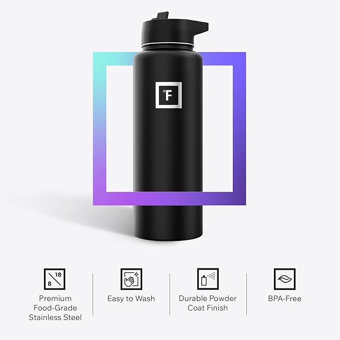 IRON °FLASK Camping & Hiking Hydration Flask with Straw, Wide Mouth Insulated Stainless Steel Sports Water Bottle - Cashmere Cream 40 oz - Straw (1 Lid)