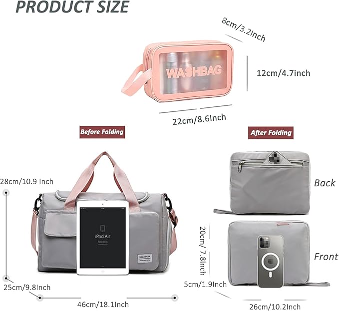 Travel Bag, Large Capacity Folding Travel Bag, Sports Gym Bag with Wet Pocket & Shoes Compartment, Foldable Travel Duffel Bag, Weekender Overnight Bag for Women and Man