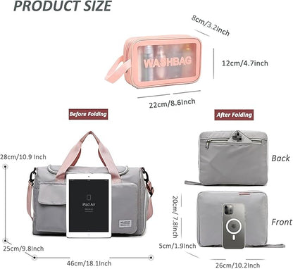Travel Bag, Large Capacity Folding Travel Bag, Sports Gym Bag with Wet Pocket & Shoes Compartment, Foldable Travel Duffel Bag, Weekender Overnight Bag for Women and Man