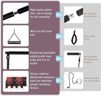 Pilates bar kit Multiple Fitness bar with Resistance Bands, Ab Rollers.Core Strength Training Equipment. Squat Machine for Men and Women.Portable Home Gym Pilates bar kit for Full Body Training Women