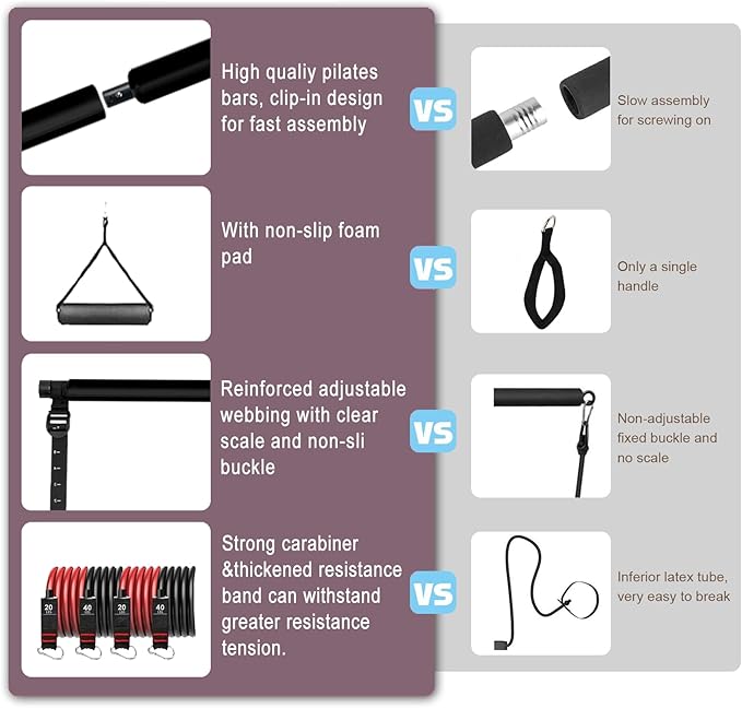 Pilates bar kit Multiple Fitness bar with Resistance Bands, Ab Rollers.Core Strength Training Equipment. Squat Machine for Men and Women.Portable Home Gym Pilates bar kit for Full Body Training Women