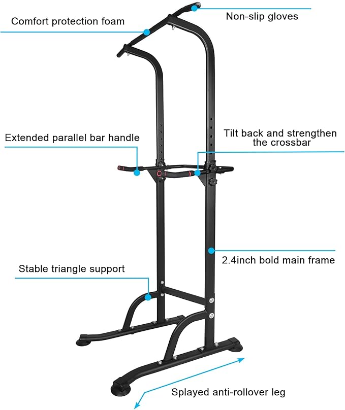 Heavy Duty Power Tower & Adjustable Dip Station for Men Adults Home Gym, Multi-Function Training Equipment for Pull Ups, Chin Ups, Dips, Push Ups, Leg Raises, Compact Strength Training Power Rack