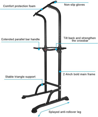 Heavy Duty Power Tower & Adjustable Dip Station for Men Adults Home Gym, Multi-Function Training Equipment for Pull Ups, Chin Ups, Dips, Push Ups, Leg Raises, Compact Strength Training Power Rack