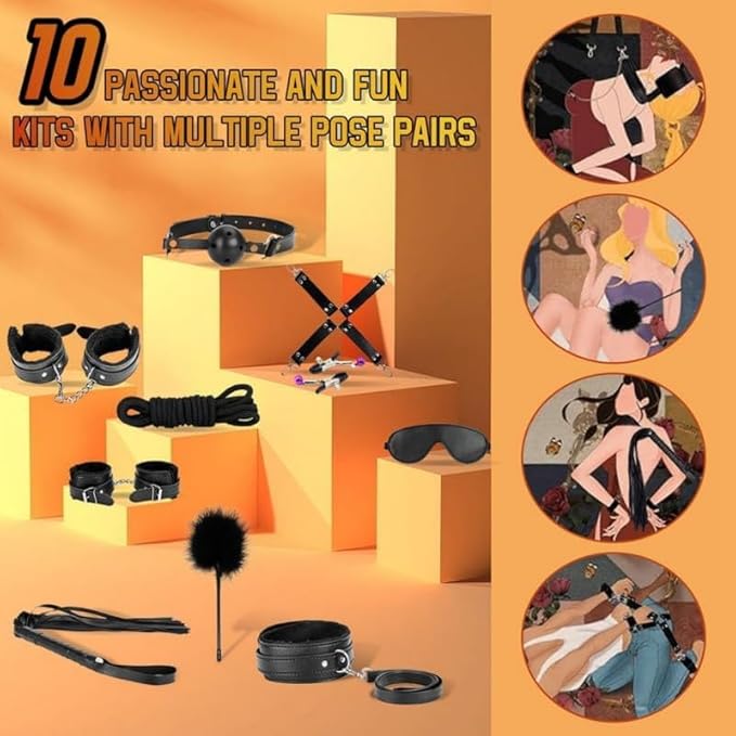 10-Piece Leather Couples Home Gym Set: Complete Partner Yoga, Pilates & Fitness Training Kit for A Full-Body Couples Workout (Black)