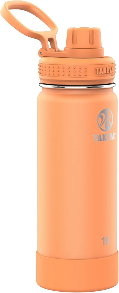 Takeya Actives Water Bottle with Spout Lid - Bottle with Double Stainless Steel Insulation - Dishwasher Safe & BPA-Free - Bottle with Spout Lid & Removable Bumper - 18 oz, Tart Orange