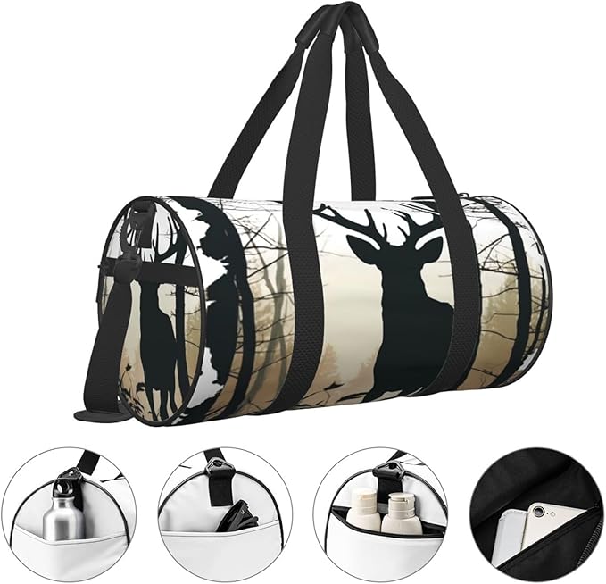 Sports Gym Bag for Women Men Travel Duffel Bag Tote Weekender Bag Carry on Overnight Bag for Travel Swimming Fitness Workout Sports Deer Silhouette Duffle Bag