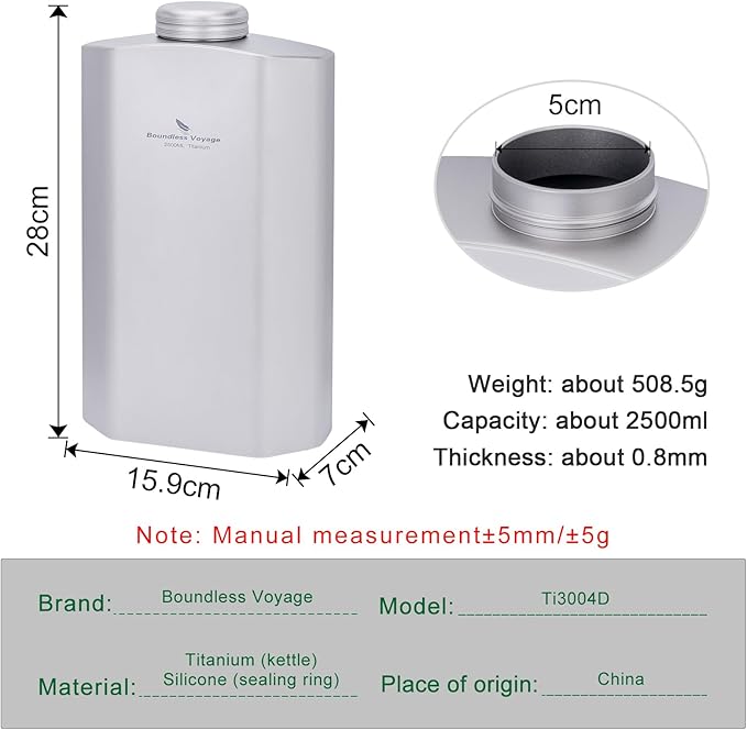 Boundless Voyage Titanium Water Bottle 84.55oz Big Capacity Sports Hydration Flask Drinking Bottle Water Jug for Gym, Fitness, Camping ti3004d