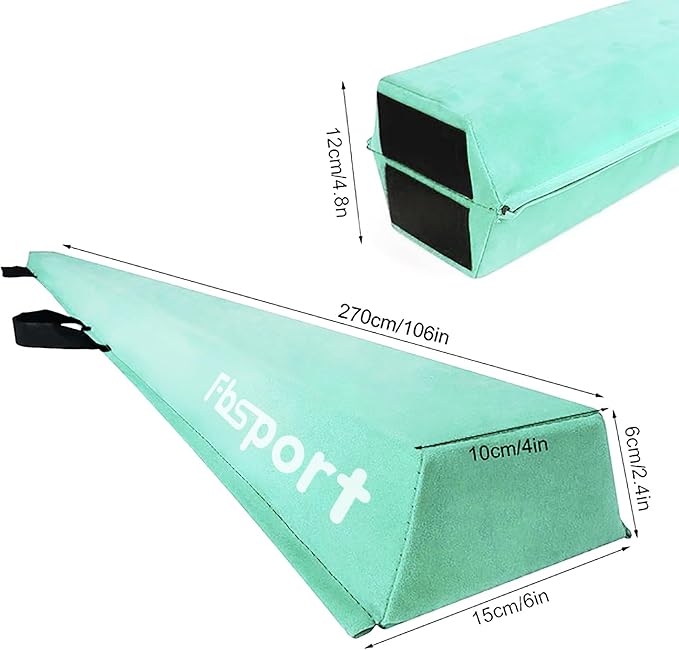 FBSPORT 8ft/9ft/9.5ft Balance Beam Folding Gymnastics Beam Foam Balance Floor Beam Equipment for Kids Adults, Suede Cover Anti Slip Base with Carry Bag for Home School Gym Training