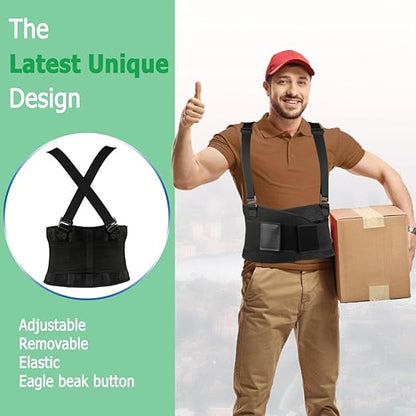 Work Back Brace - Back Support Belt for Lower Back Pain Relief, Heavy Lifting, Herniated Discs - Industrial Back Brace for Work With Shoulder Straps Fits Men and Women 3XL/4XL(45"-53")