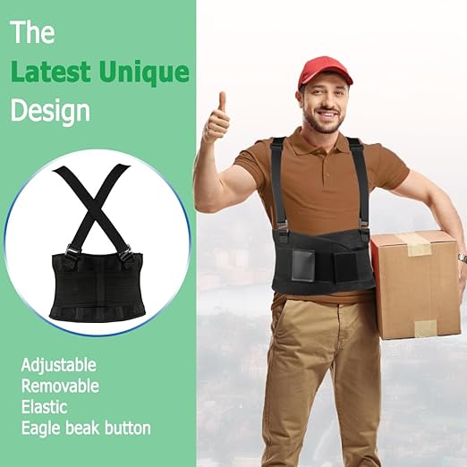 Work Back Brace - Back Support Belt for Lower Back Pain Relief, Heavy Lifting, Herniated Discs - Industrial Back Brace for Work With Shoulder Straps Fits Men and Women 5XL(53"-65")