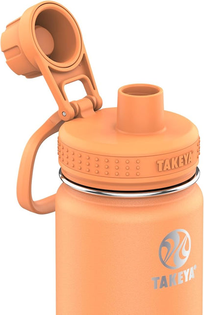 Takeya Actives Water Bottle with Spout Lid - Bottle with Double Stainless Steel Insulation - Dishwasher Safe & BPA-Free - Bottle with Spout Lid & Removable Bumper - 18 oz, Tart Orange