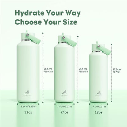 POWCAN 18 oz Insulated Water Bottle: Leakproof, Cup Holder Friendly, Standard Mouth, Top Handle, Stainless Steel Water Bottle for Women, Student, Teacher, Nurse, Commuter, Gift for Girl (Mint Dew)