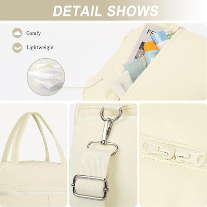 Sports Gym Bag for Women, Lightweight Travel Duffle Bags with Shoe Compartment & Wet Pocket, Weekender Overnight Bag Fitness Workout Bag with Toiletry Bag (Beige)