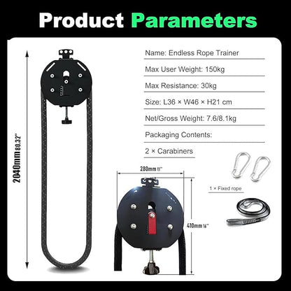 Endless Rope Trainer, Portable Cable Pulley System, Pulley Cable Machine System with 30kg/330lb Adjustable Resistance, Home Gym Equipment, for Grip, Arms, Back, Body Coordination Exercises