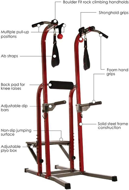 Stamina Power Tower - Dip Bar Pull Up Bar Station with Smart Workout App - Dip Bars for Home Workout - Up to 250 lbs Weight Capacity