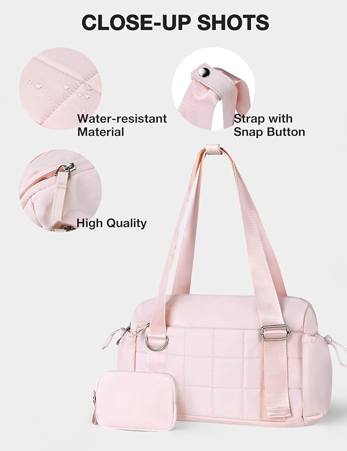VUUDH Mini Gym Bag for Women Puffy Bag, Small Gym Bag with Coin Wallet, Lightweight Gym Tote Bag for Fitness, Work, Travel, Daily Commute,Pink