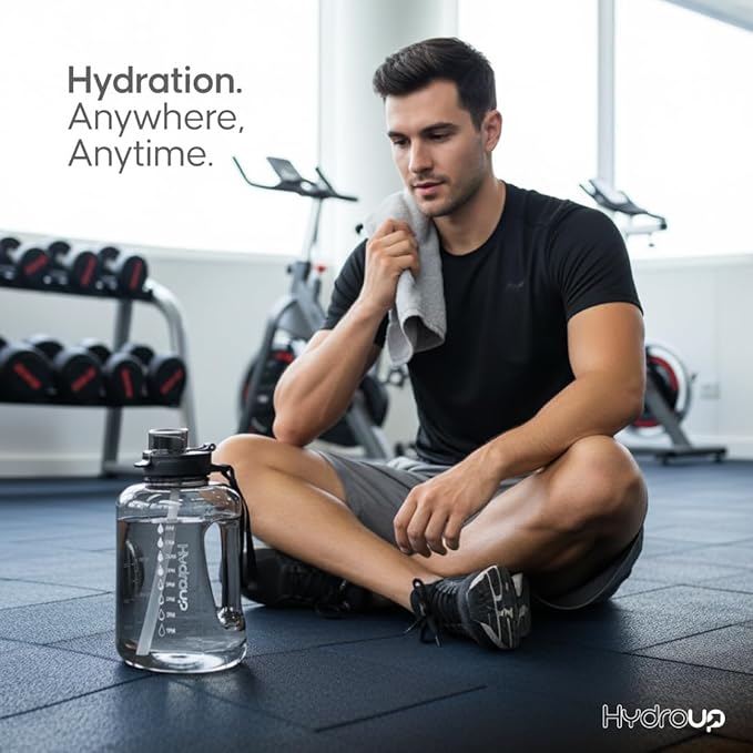 Sport Jug 58oz – Large Clear Plastic Water Jug with 2-in-1 Straw & Chug Lid, Motivational Time Markers, BPA-Free, Leakproof