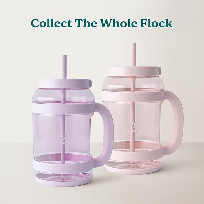 REDUCE WaterDay 80 oz Water Jug with Time/Ounce Markings - Spill-Proof Straw, Durable Tritan - Big Water Bottle for Daily Hydration - Dishwasher Safe, Clear & Easy to Clean, Pink Quartz