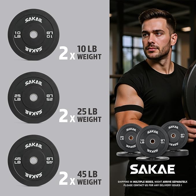 SAKAE Olympic Rubber Bumper Plates, 2-Inch Weight Plate Set with Steel Hub, Ideal for Weightlifting, CrossFit, Strength Training & Home Gym Workout, Available in Single, Pair & Sets, Multiple Sizes