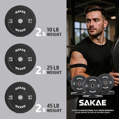 SAKAE Olympic Rubber Bumper Plates, 2-Inch Weight Plate Set with Steel Hub, Ideal for Weightlifting, CrossFit, Strength Training & Home Gym Workout, Available in Single, Pair & Sets, Multiple Sizes