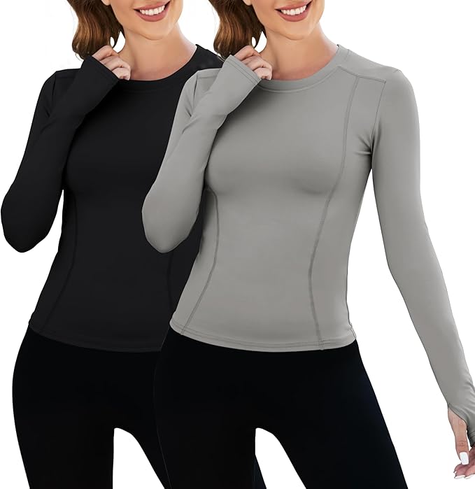 Loovoo Women Workout Shirts 1/2/3 Pack Athletic Compression Tee Dry Fit Yoga Gym Basic Tops