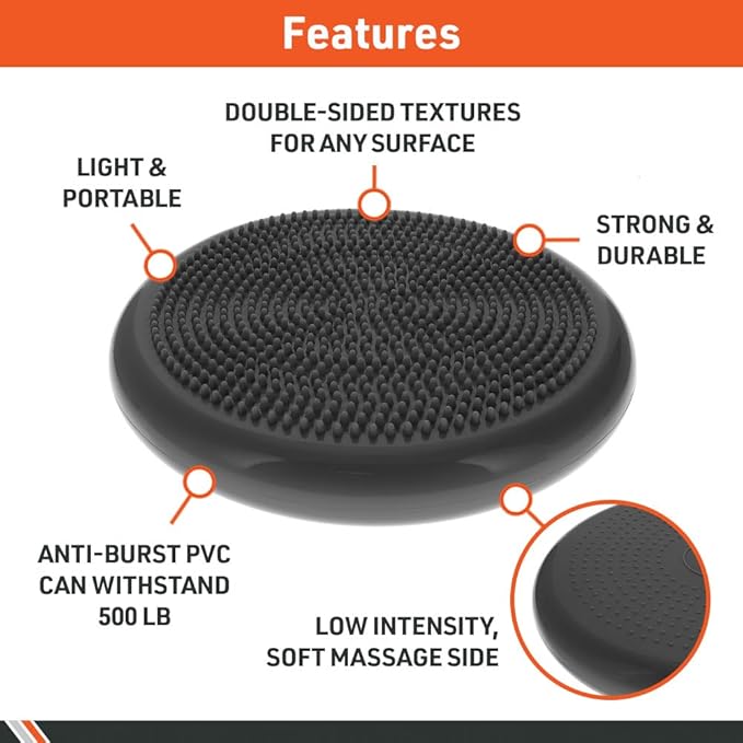 Body Sport Balance Disc - Inflatable, 13.5 in Balance Trainer - for Core Stability and Muscle Activation - Perfect for Dynamic Sitting or Standing Exercises (Black)