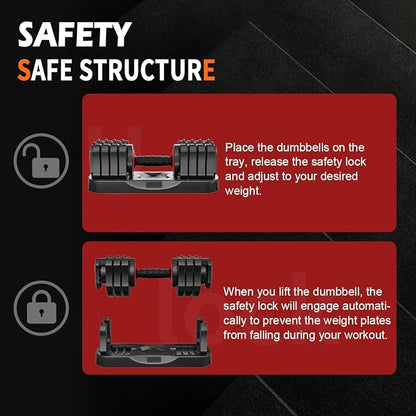 VEICK 25 lbs Adjustable Dumbbell with Anti-Slip Turning Handle, Fast Adjust Weight for Men Women, Exercise Equipment with Tray for Home Gym Full Body Workout Fitness