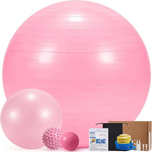 4Pcs Yoga Ball Set includes Large and 9in Pilates Balls, Massage & Spiky Ball for Fitness ,Anti-Burst Exercise Ball with Pumb for Pregnancy,Physical Therapy,Office Chair, Home Workout,3Sizes,3Colors