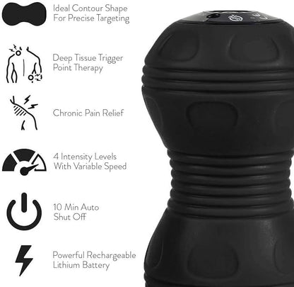 Rolling With It Vibrating Peanut Massage Ball - Deep Tissue Trigger Point Therapy, Myofascial Release - Handheld, Cordless - 4 Intensity Levels - Dual Lacrosse Ball Vibration Massager (Black)