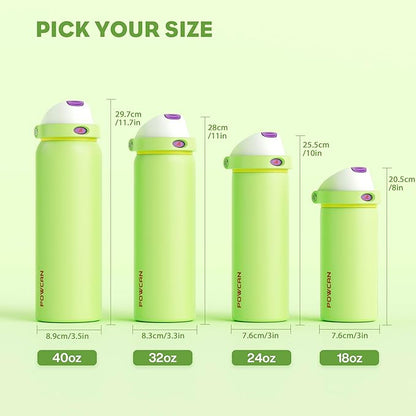 POWCAN 18 oz Insulated Water Bottle: 2-in-1 Push-Button Spout & Quick-Flip Straw, Leakproof, Cold 24Hrs, Lockable, Fits Car Cup Holder, Stainless Steel Cup for Sports, Travel, Daily Use (Scare School)