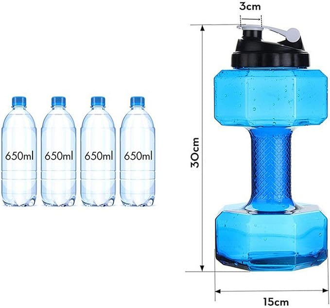 Big Capacity PETG Friendly Cup Dumbbell Shape Drinking Water Bottles Barbell Kettle Body Training Bottle () for Outdoor Camping Travel