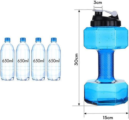 Big Capacity PETG Friendly Cup Dumbbell Shape Drinking Water Bottles Barbell Kettle Body Training Bottle () for Outdoor Camping Travel