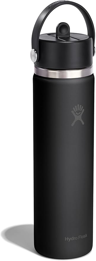 Hydro Flask Water Bottle - Insulated Stainless Steel - Wide Straw Lid, Non Spill, Leakproof in 24 Oz Tonal Black
