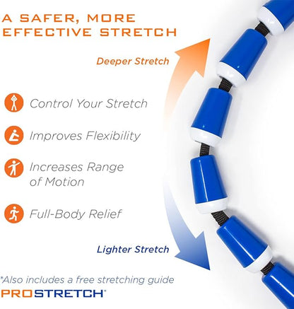 ProStretch StretchRite, Physical Therapy Stretching Strap with Grip Handles for Sore and Tight Muscles, Includes Coaching Guide, Blue/White