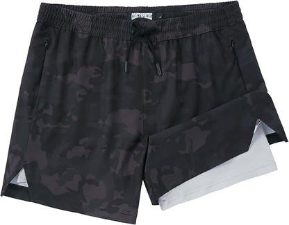 Men 2 in 1 Running Shorts with Compression Liner 5" 7" Quick Dry Workout Athletic Shorts with Pockets Towel Loop