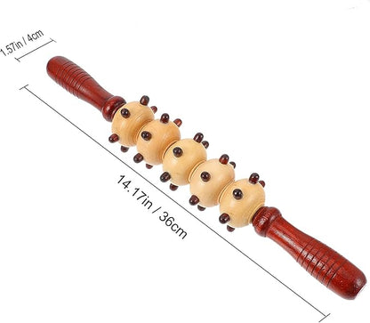 ibasenice Wooden Belly Roller Massager Spiked Five-roll Design, Portable Multipurpose Body Relaxing Fitness Roller for Muscle Massage and Pressure Point Therapy