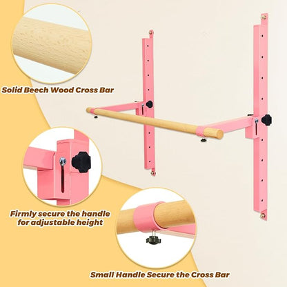 Height Adjustable Ballet Barre Foldable Ballet Bar Dance Training Barre,Wall Mount With Solid Beech Wood Bar,Home Fitness Equipment for Pull Up Stretching Never move or Shake