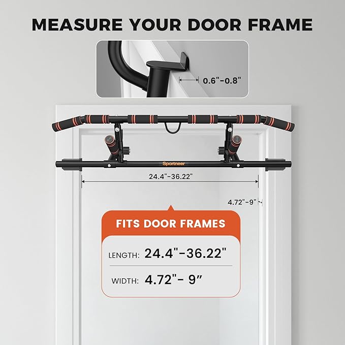Sportneer 2026 Upgrade Pull up Bar for Doorway with Folding Handle, Door Pull up Bar Door Frame Multi-grip Upper Body Trainer, 440lb, Indoor Fitness for Home Gym Strength Training - US Patent Pending