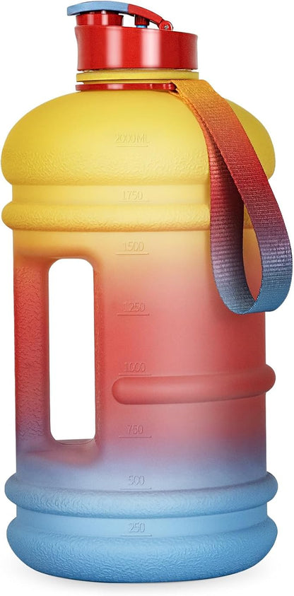 TOOFEEL 2.2 Litre / 74oz Athletic Water Bottle with Frosted Handle for Camping - Bike Bottle - Water Jugs For Drinking - Reusable Water Bottles - Oriental Red Colored Webbing Gradient Color Water Jug