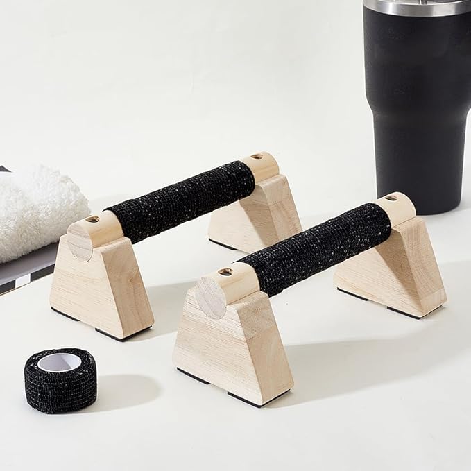 AHANDMAKER Wooden Parallettes Bars for Handstand Training in Natural Bisque Calisthenics Equipment Push Up Bars Dip Stands for Home Gym Strength Training Men Fitness Essentials