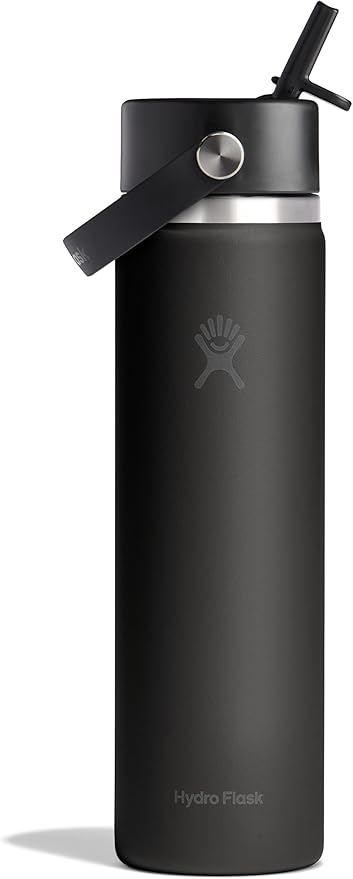Hydro Flask Water Bottle - Insulated Stainless Steel - Wide Straw Lid, Non Spill, Leakproof in 24 Oz Tonal Black