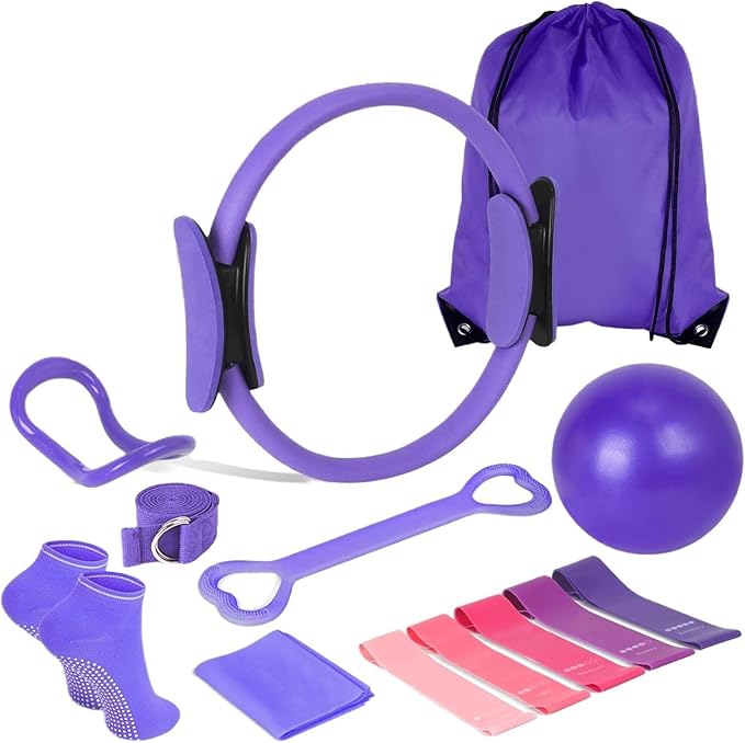 Home Pilates Kit for Women, 13 PCS Pilates Equipment with 13" Pilates Ring Set, 9" Yoga Ball, Cooling Towel, 6 Pilates Resistance Bands for Stretching for Beginners
