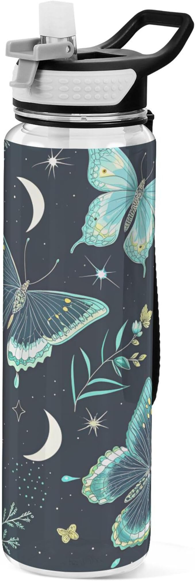 Burbuja Elegant Moon Moth 32 oz Water Bottle with Straw Lid, Leakproof & BPA Free Tritan Bottle for Gym Fitness Outdoor Sports