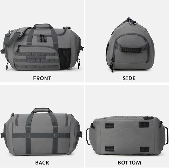 Gym Bag for Men Women, Sports Travel Duffle Bag with Shoe Compartment, 35L Waterproof Carry On Overnight Bag MOLLE System for Workout Fitness Travel Khaki