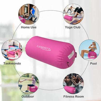 Gymnastics Tumbling Equipment Inflatable Air Roller Balance Cylinder with Pump, 0.6mm High-Density PVC, Air Barrel Trainer for Back Handspring, Cheerleading, Yoga & Gym Multiple Sizes 2.6FT–4FT Length